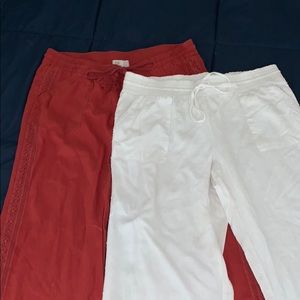 Lot of Linen pants, red and white